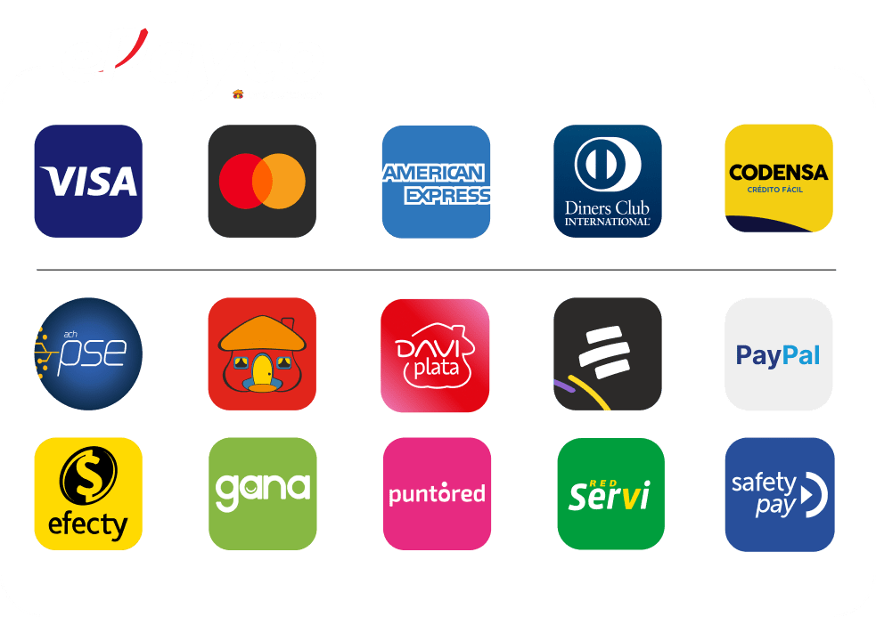 Botón de pago ePayco extendido con medios de pago, versión negra
